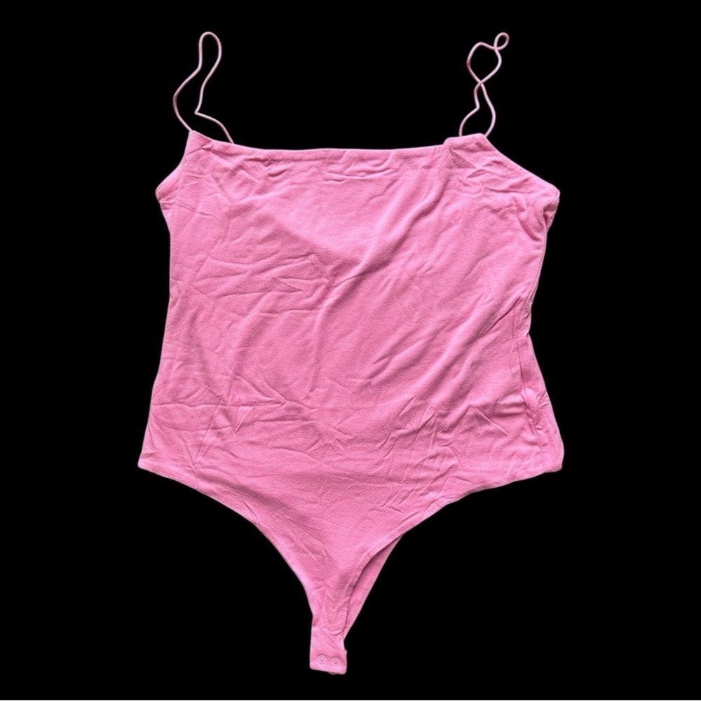Naked Wardrobe Fine Lines Square Neck Women's Bodysuit One Piece Pink 3XL NWT